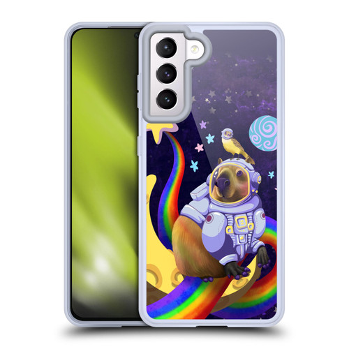 Carla Morrow Rainbow Animals Capybara Sitting On A Moon Soft Gel Case for Samsung Galaxy S21 5G