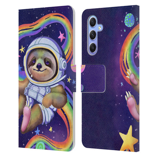 Carla Morrow Rainbow Animals Sloth Wearing A Space Suit Leather Book Wallet Case Cover For Samsung Galaxy A34 5G