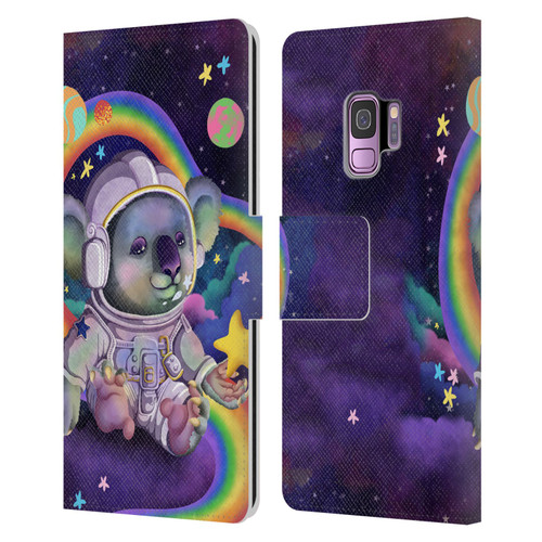 Carla Morrow Rainbow Animals Koala In Space Leather Book Wallet Case Cover For Samsung Galaxy S9