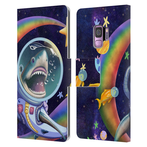 Carla Morrow Rainbow Animals Shark & Fish In Space Leather Book Wallet Case Cover For Samsung Galaxy S9
