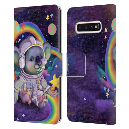 Carla Morrow Rainbow Animals Koala In Space Leather Book Wallet Case Cover For Samsung Galaxy S10