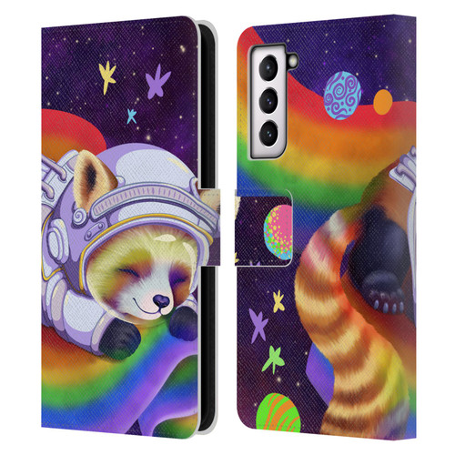 Carla Morrow Rainbow Animals Red Panda Sleeping Leather Book Wallet Case Cover For Samsung Galaxy S21 5G