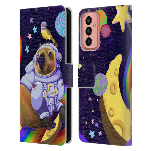 Carla Morrow Rainbow Animals Capybara Sitting On A Moon Leather Book Wallet Case Cover For Samsung Galaxy M13 (2022)