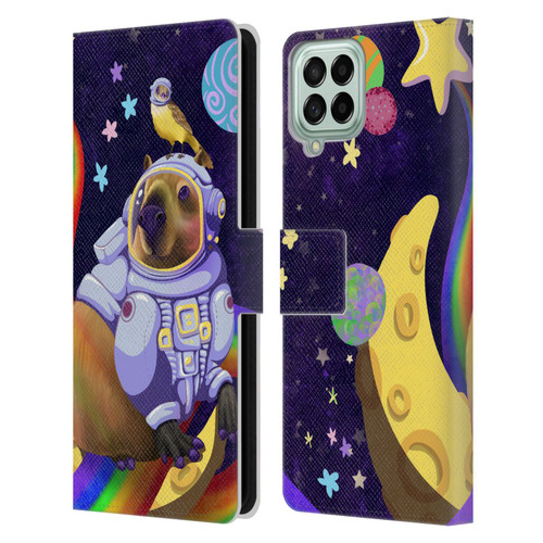 Carla Morrow Rainbow Animals Capybara Sitting On A Moon Leather Book Wallet Case Cover For Samsung Galaxy M33 (2022)