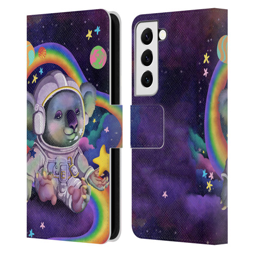 Carla Morrow Rainbow Animals Koala In Space Leather Book Wallet Case Cover For Samsung Galaxy S22 5G