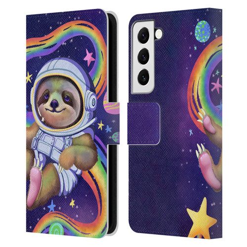 Carla Morrow Rainbow Animals Sloth Wearing A Space Suit Leather Book Wallet Case Cover For Samsung Galaxy S22 5G