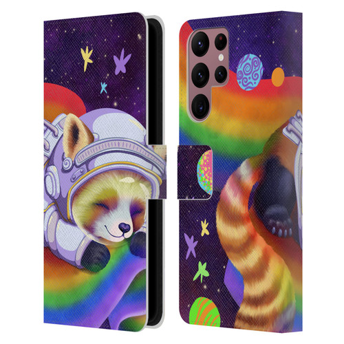 Carla Morrow Rainbow Animals Red Panda Sleeping Leather Book Wallet Case Cover For Samsung Galaxy S22 Ultra 5G
