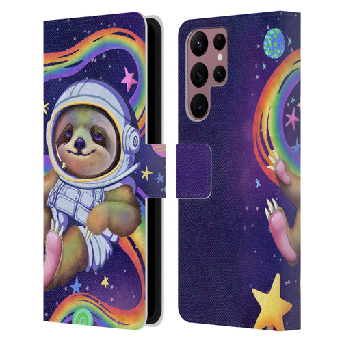 Carla Morrow Rainbow Animals Sloth Wearing A Space Suit Leather Book Wallet Case Cover For Samsung Galaxy S22 Ultra 5G