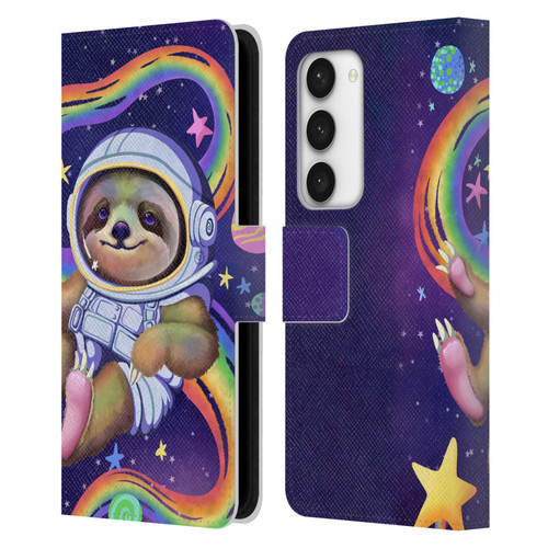 Carla Morrow Rainbow Animals Sloth Wearing A Space Suit Leather Book Wallet Case Cover For Samsung Galaxy S23 5G
