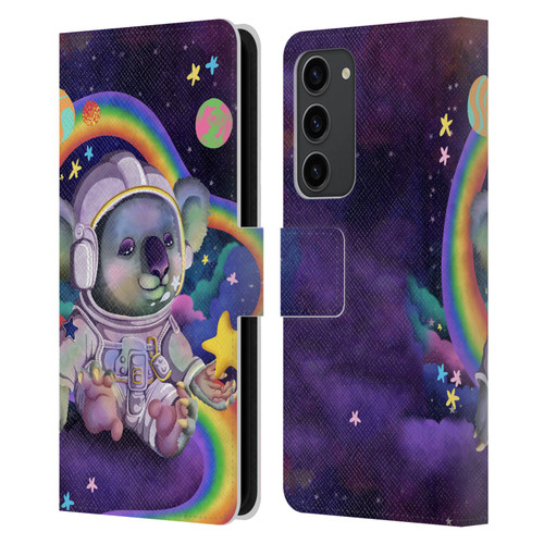 Carla Morrow Rainbow Animals Koala In Space Leather Book Wallet Case Cover For Samsung Galaxy S23+ 5G