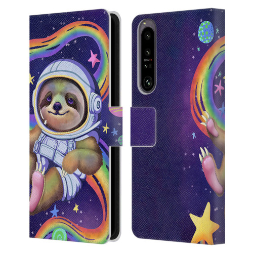 Carla Morrow Rainbow Animals Sloth Wearing A Space Suit Leather Book Wallet Case Cover For Sony Xperia 1 IV