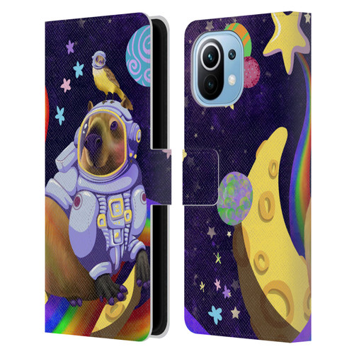 Carla Morrow Rainbow Animals Capybara Sitting On A Moon Leather Book Wallet Case Cover For Xiaomi Mi 11