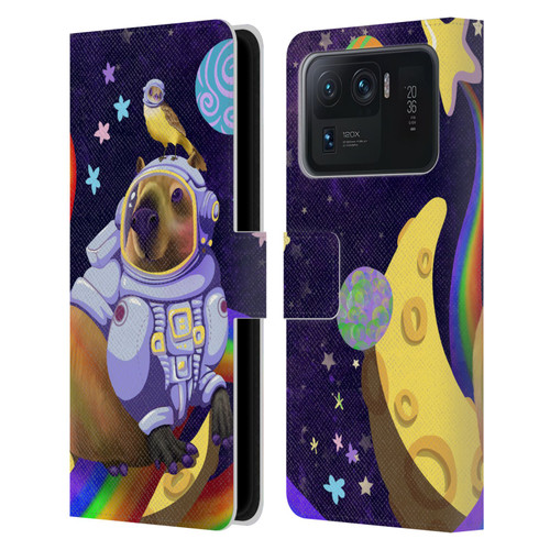 Carla Morrow Rainbow Animals Capybara Sitting On A Moon Leather Book Wallet Case Cover For Xiaomi Mi 11 Ultra