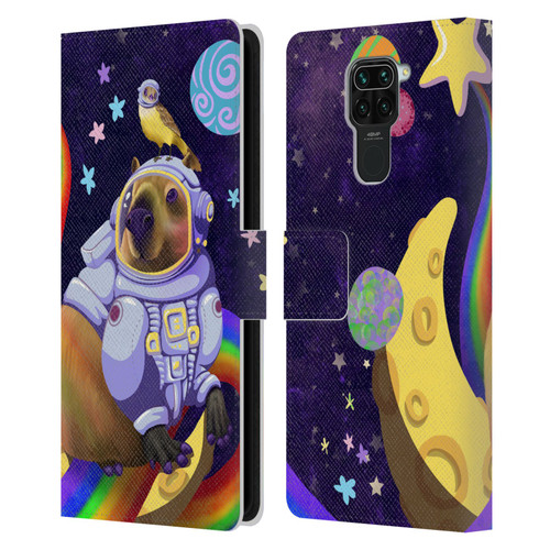 Carla Morrow Rainbow Animals Capybara Sitting On A Moon Leather Book Wallet Case Cover For Xiaomi Redmi Note 9 / Redmi 10X 4G
