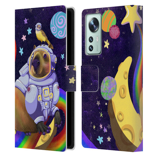 Carla Morrow Rainbow Animals Capybara Sitting On A Moon Leather Book Wallet Case Cover For Xiaomi 12