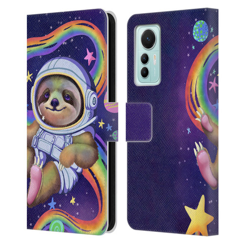 Carla Morrow Rainbow Animals Sloth Wearing A Space Suit Leather Book Wallet Case Cover For Xiaomi 12 Lite