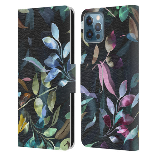 Ninola Botanical Patterns Watercolor Mystic Leaves Leather Book Wallet Case Cover For Apple iPhone 12 / iPhone 12 Pro