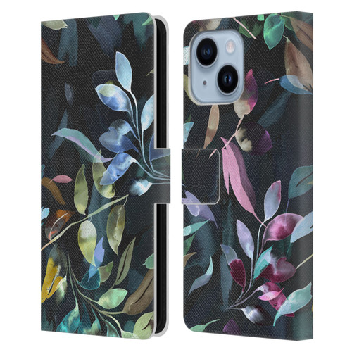 Ninola Botanical Patterns Watercolor Mystic Leaves Leather Book Wallet Case Cover For Apple iPhone 14 Plus