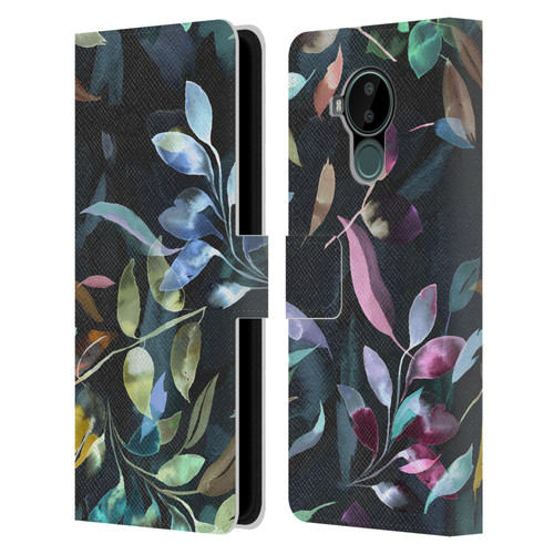 Ninola Botanical Patterns Watercolor Mystic Leaves Leather Book Wallet Case Cover For Nokia C30