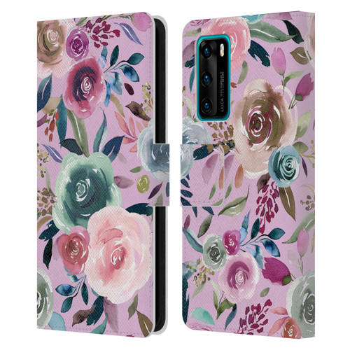 Ninola Lilac Floral Sweet Roses Leather Book Wallet Case Cover For Huawei P40 5G
