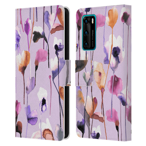 Ninola Lilac Floral Watery Flowers Purple Leather Book Wallet Case Cover For Huawei P40 5G