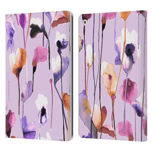 Ninola Lilac Floral Watery Flowers Purple Leather Book Wallet Case Cover For Apple iPad 10.2 2019/2020/2021