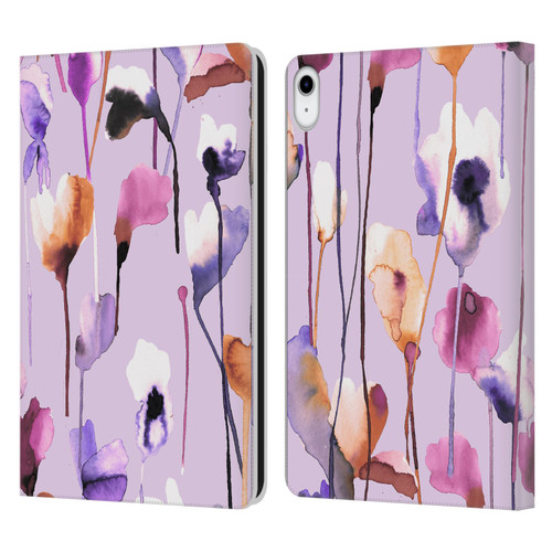 Ninola Lilac Floral Watery Flowers Purple Leather Book Wallet Case Cover For Apple iPad 10.9 (2022)