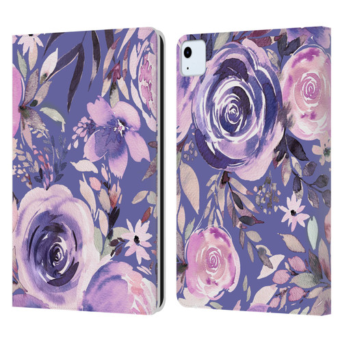 Ninola Lilac Floral Pastel Peony Roses Leather Book Wallet Case Cover For Apple iPad Air 2020 / 2022
