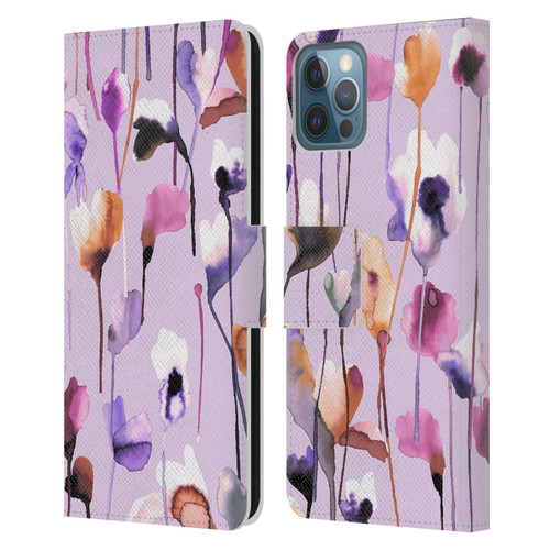 Ninola Lilac Floral Watery Flowers Purple Leather Book Wallet Case Cover For Apple iPhone 12 / iPhone 12 Pro