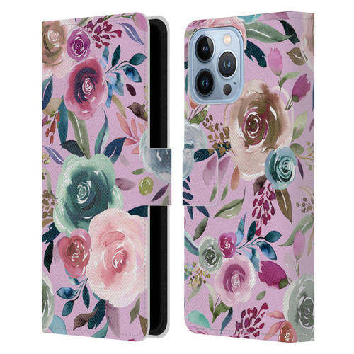 Ninola Lilac Floral Sweet Roses Leather Book Wallet Case Cover For Apple iPhone 13 Pro Max