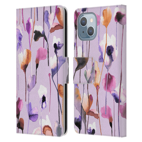 Ninola Lilac Floral Watery Flowers Purple Leather Book Wallet Case Cover For Apple iPhone 14