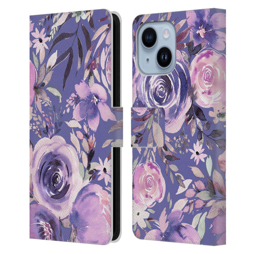 Ninola Lilac Floral Pastel Peony Roses Leather Book Wallet Case Cover For Apple iPhone 14 Plus