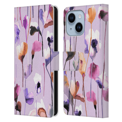Ninola Lilac Floral Watery Flowers Purple Leather Book Wallet Case Cover For Apple iPhone 14 Plus