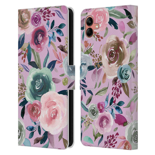 Ninola Lilac Floral Sweet Roses Leather Book Wallet Case Cover For Samsung Galaxy A04 (2022)