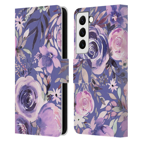 Ninola Lilac Floral Pastel Peony Roses Leather Book Wallet Case Cover For Samsung Galaxy S22 5G