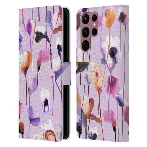 Ninola Lilac Floral Watery Flowers Purple Leather Book Wallet Case Cover For Samsung Galaxy S22 Ultra 5G