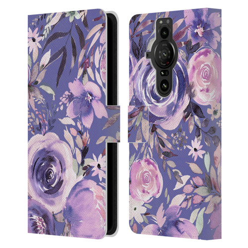 Ninola Lilac Floral Pastel Peony Roses Leather Book Wallet Case Cover For Sony Xperia Pro-I