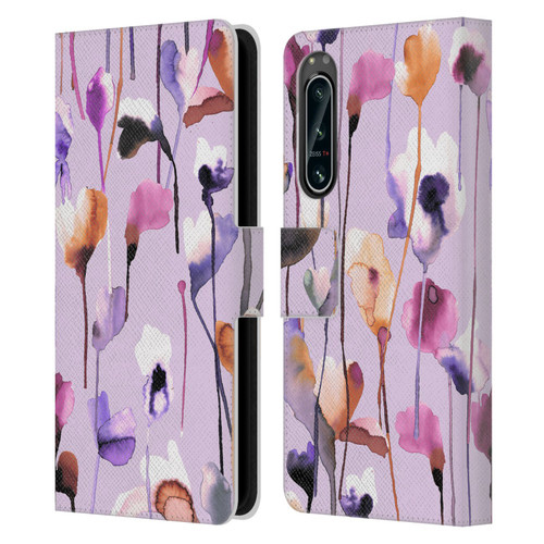 Ninola Lilac Floral Watery Flowers Purple Leather Book Wallet Case Cover For Sony Xperia 5 IV