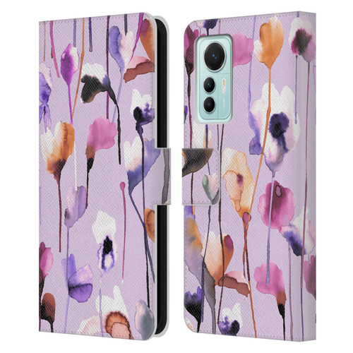Ninola Lilac Floral Watery Flowers Purple Leather Book Wallet Case Cover For Xiaomi 12 Lite