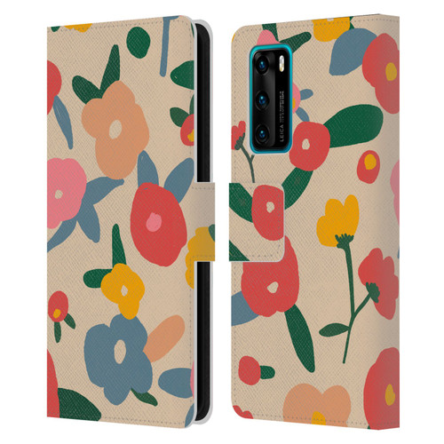 Ninola Nature Bold Scandi Flowers Leather Book Wallet Case Cover For Huawei P40 5G