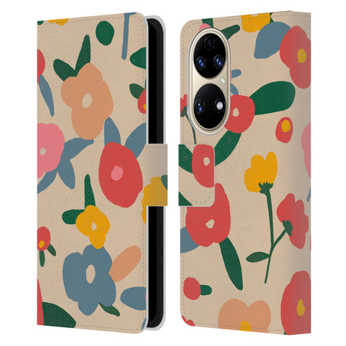 Ninola Nature Bold Scandi Flowers Leather Book Wallet Case Cover For Huawei P50