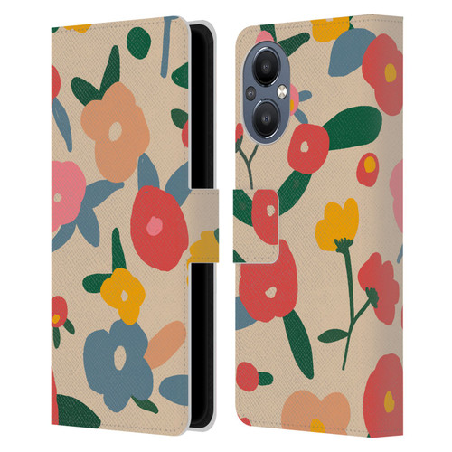 Ninola Nature Bold Scandi Flowers Leather Book Wallet Case Cover For OnePlus Nord N20 5G