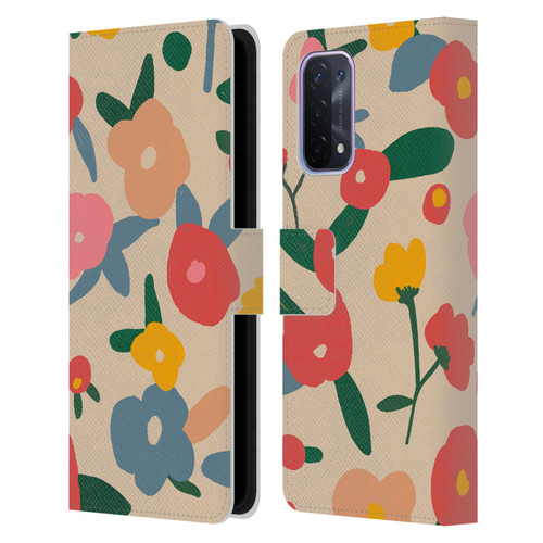 Ninola Nature Bold Scandi Flowers Leather Book Wallet Case Cover For OPPO A54 5G