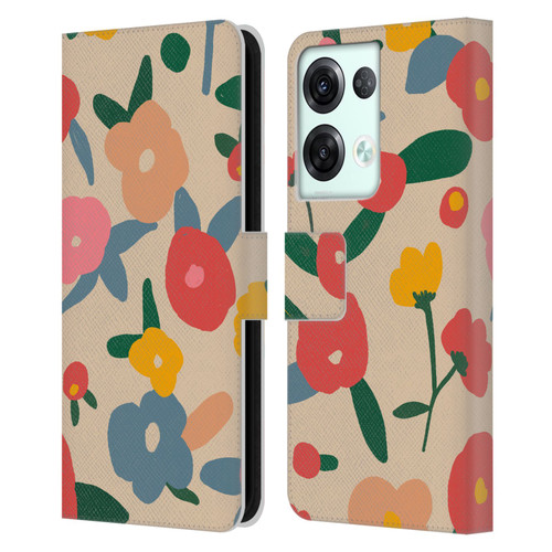 Ninola Nature Bold Scandi Flowers Leather Book Wallet Case Cover For OPPO Reno8 Pro
