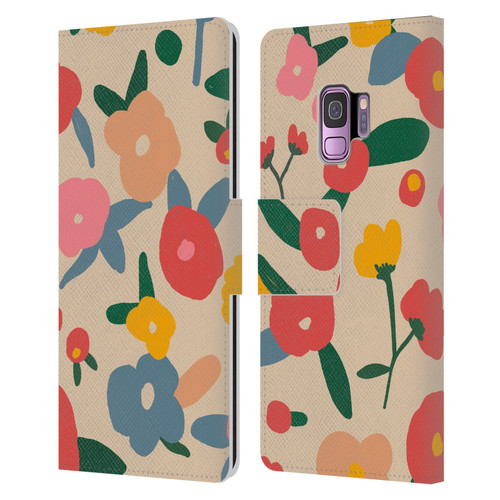 Ninola Nature Bold Scandi Flowers Leather Book Wallet Case Cover For Samsung Galaxy S9