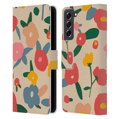 Ninola Nature Bold Scandi Flowers Leather Book Wallet Case Cover For Samsung Galaxy S21 FE 5G