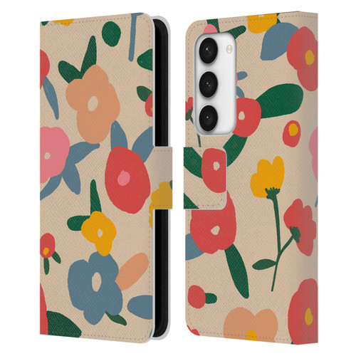 Ninola Nature Bold Scandi Flowers Leather Book Wallet Case Cover For Samsung Galaxy S23 5G
