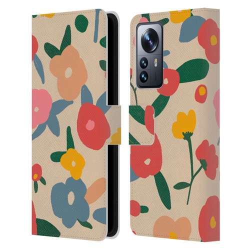 Ninola Nature Bold Scandi Flowers Leather Book Wallet Case Cover For Xiaomi 12 Pro