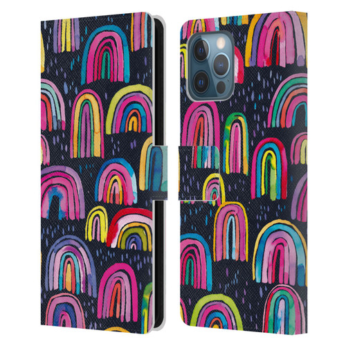 Ninola Summer Patterns Rainbows Navy Leather Book Wallet Case Cover For Apple iPhone 12 Pro Max