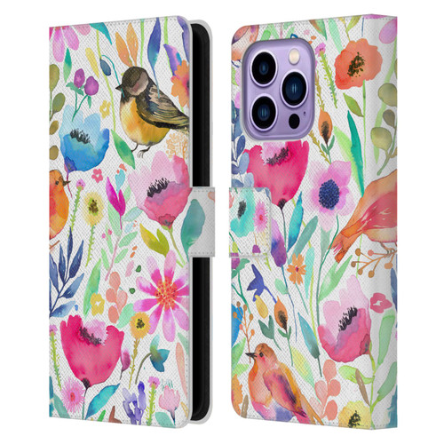 Ninola Summer Patterns Whimsical Birds Leather Book Wallet Case Cover For Apple iPhone 14 Pro Max